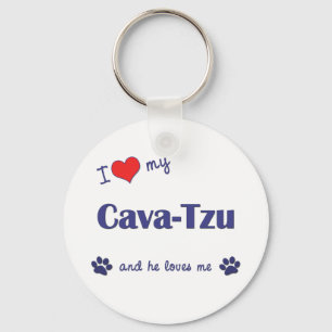 I Love My Cava-Tzu (Male Dog) Keychain