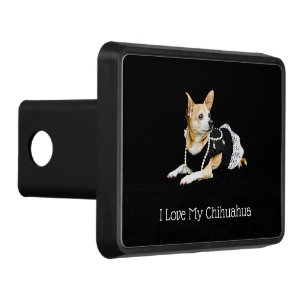 I Love My Chihuahua On Black Background Trailer Hitch Cover