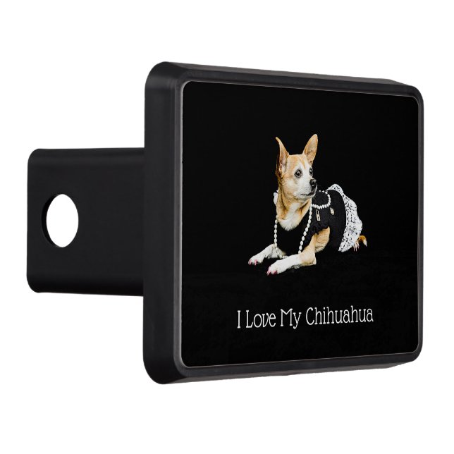 I Love My Chihuahua On Black Background Trailer Hitch Cover (Right)