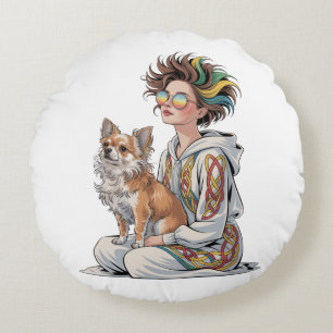  i love my chihuahua  round pillow