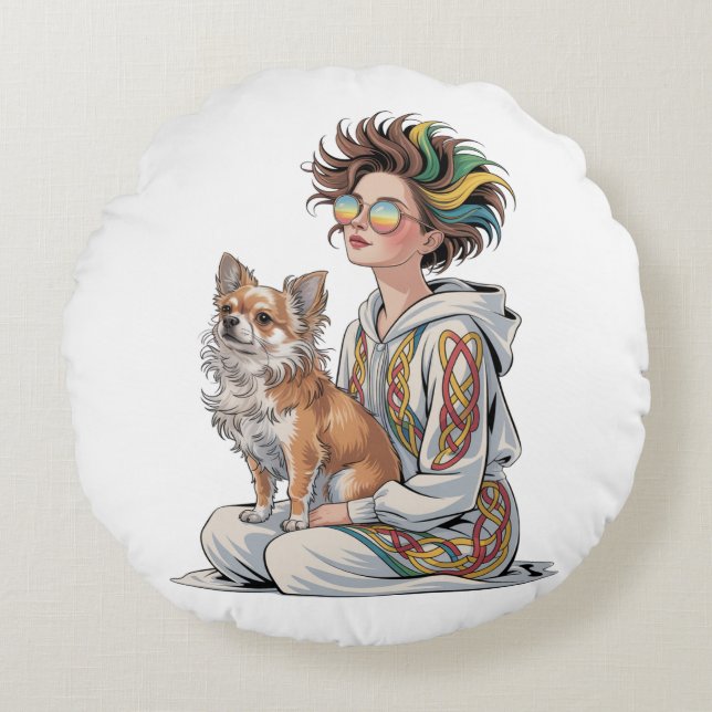  i love my chihuahua  round pillow (Front)