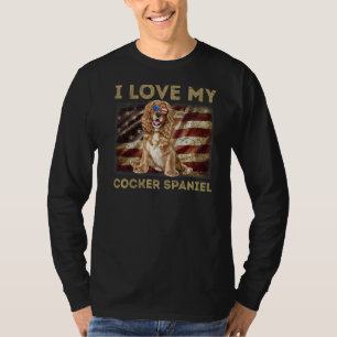 I Love My Cocker Spaniel Dad Mom American Flag T-Shirt