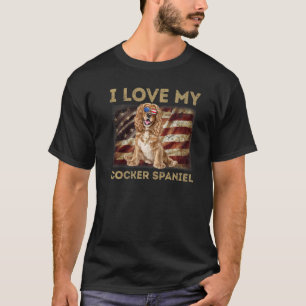 I Love My Cocker Spaniel Dad Mom American Flag T-Shirt