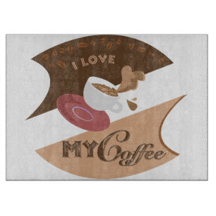I Love My Coffee Retro Java Cutting Board