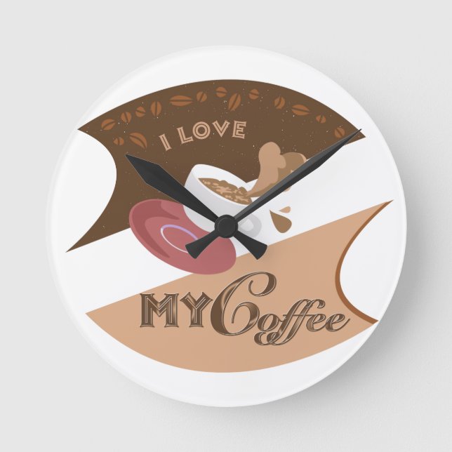 I Love My Coffee Retro Java Round Clock (Front)