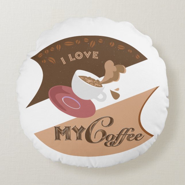 I Love My Coffee Retro Java Round Pillow (Front)