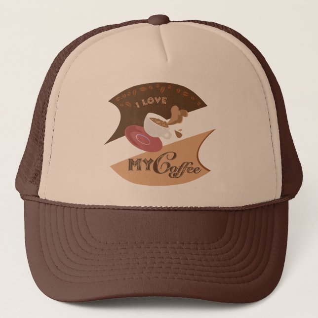 I Love My Coffee Retro Java Trucker Hat (Front)