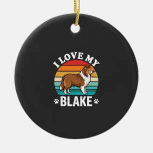 I Love My Collie Dog Retro Sunset Ceramic Ornament