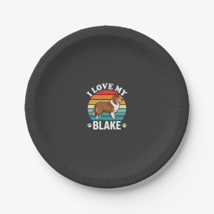 I Love My Collie Dog Retro Sunset Paper Plate
