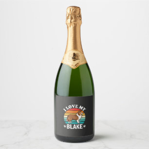 I Love My Collie Dog Retro Sunset Sparkling Wine Label