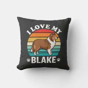 I Love My Collie Dog Retro Sunset Throw Pillow