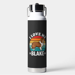 I Love My Collie Dog Retro Sunset Water Bottle