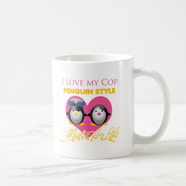 I Love My Cop Penguin Style Coffee Mug (Right)