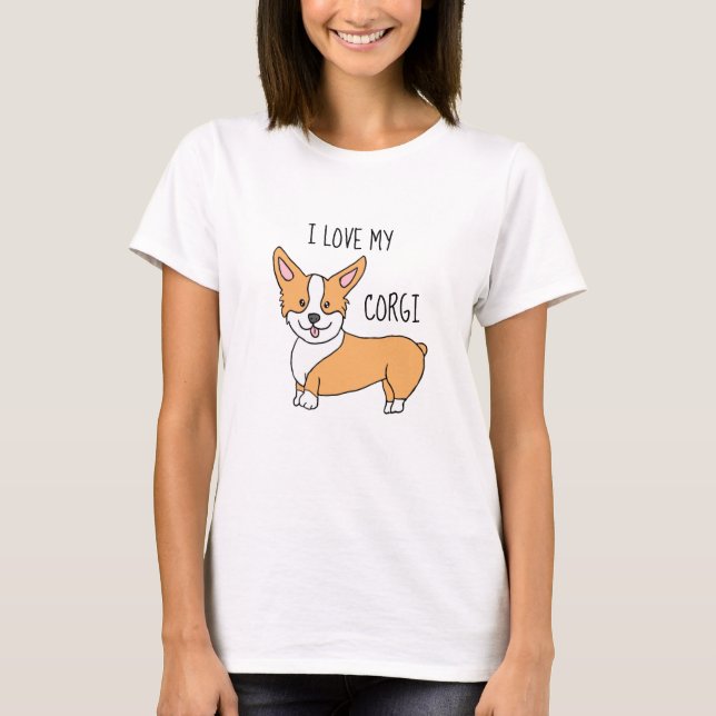 I Love My Corgi Dog Cartoon T-Shirt (Front)