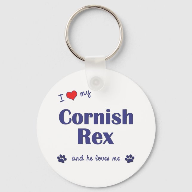 I Love My Cornish Rex (Male Cat) Keychain (Front)