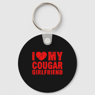 I Love My Cougar Girlfriend Heart Valentine Couple Keychain