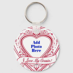 I Love My Cousin! Photo Red Hearts Keychain