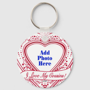 I Love My Cousins! Photo Red Hearts Keychain