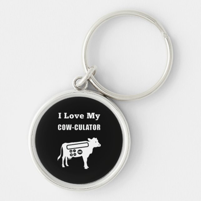 I Love My Cow-culator Funny Math Calculator Pun Keychain (Front)