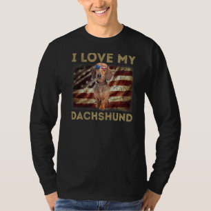 I Love My Dachshund Dad Mom American Flag Dachshun T-Shirt