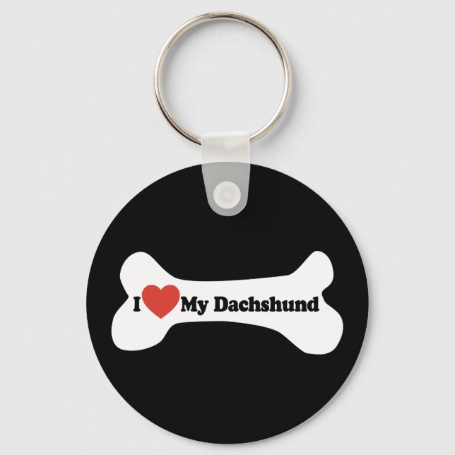 I Love My Dachshund - Dog Bone Keychain (Front)