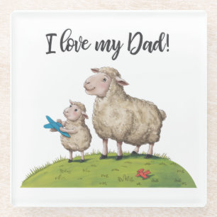 I Love My Dad Sheep Glass Coaster