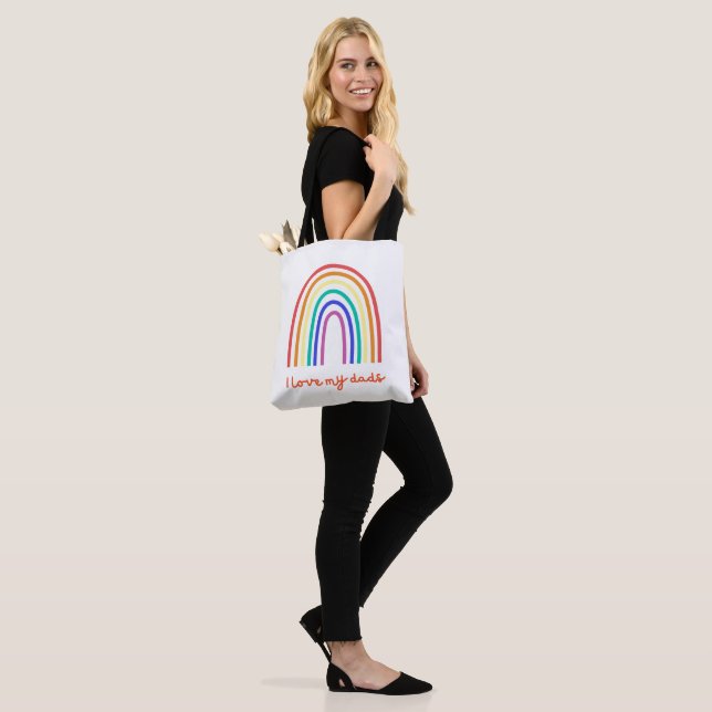 I Love My Dad's Colourful Rainbow Tote Bag (On Model)