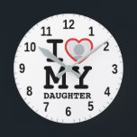 i love my daughter | Funny Father's Day Round Clock<br><div class="desc">Celebrate the special bond between a parent and child with our custom photo round clock, designed for Father's or Mother's Day. This unique piece combines functionality with personalization, allowing you to showcase a cherished photo of you and your daughter. Crafted with high-quality materials, the clock features a sleek, modern design...</div>