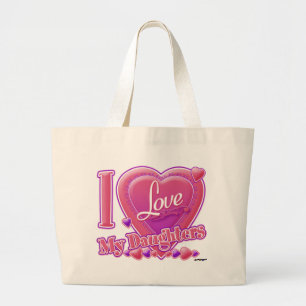 I Love My Daughters pink/purple - heart Large Tote Bag