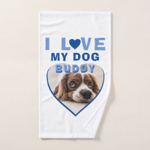 I love my Dog Blue Heart Photo Pet Name Bath Towel Set