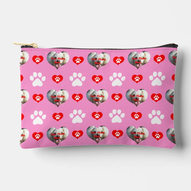 I Love My Dog Custom Photo Pattern Pink Accessory Pouch (Front)