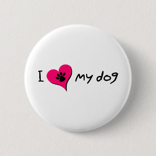 I Love My Dog   Cute Paw Print on Heart 2 Inch Round Button