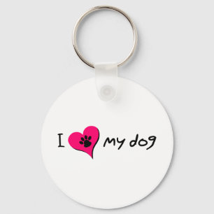 I Love My Dog   Cute Paw Print on Heart Keychain
