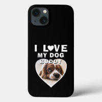 I love my Dog Heart Pet Name Photo Black 