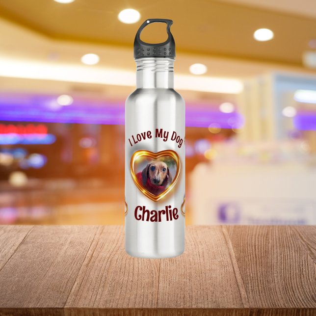 I Love My Dog Pet Glowing Heart 710 Ml Water Bottle (Creator Uploaded)