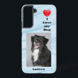 I Love My Dog photo and name on  Blue Marble  Samsung Galaxy Case<br><div class="desc">Show off your love for your furry friend with our **I Love My Dog Samsung Galaxy S22 Case**, featuring a custom photo and your dog's name against a stylish blue marble background. This case not only protects your phone with a durable, sleek design but also lets you carry a piece...</div>