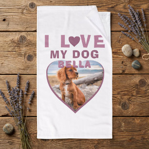 I love my Dog Pink Heart Pet Name Photo Bath Towel Set