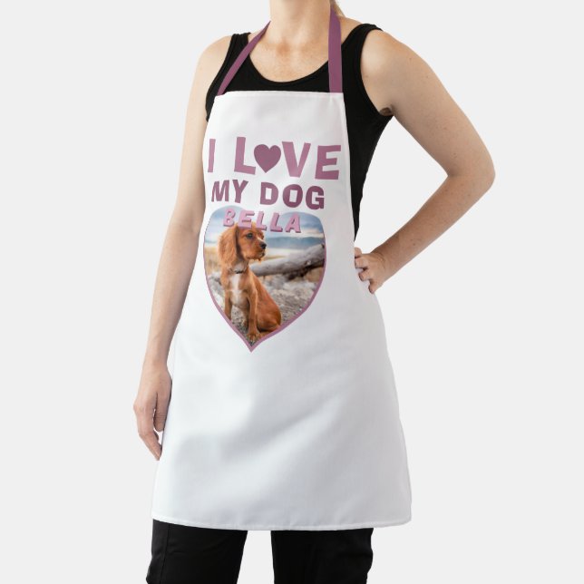 I love my Dog Pink Heart Photo Pet Name Apron (Insitu)