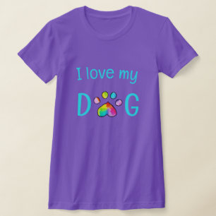 "I Love My Dog" Rainbow Watercolor Paw Print T-Shirt