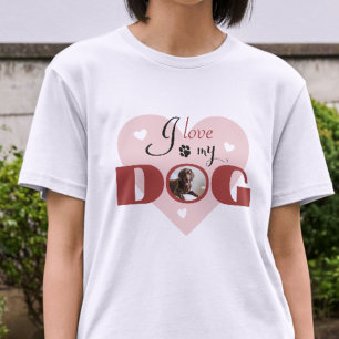 I Love My Dog Red Pink Personalized Photo T-Shirt