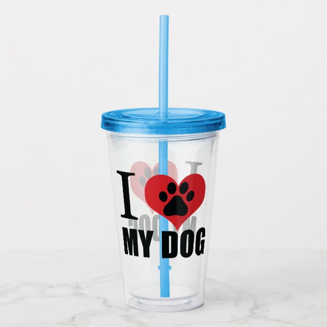 I love my dog throw pillow acrylic tumbler (Front)