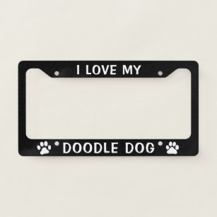 I Love My Doodle Dog - Paw Prints Custom License Plate Frame