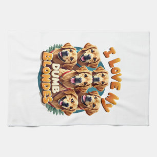 I Love My Dumb Blonde Golden Retrievers Vintage Re Kitchen Towel
