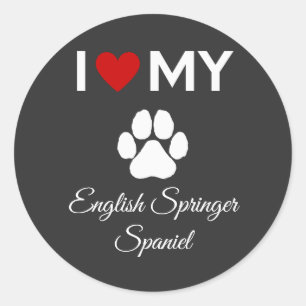I love my English Springer Spaniel dog custom text Classic Round Sticker