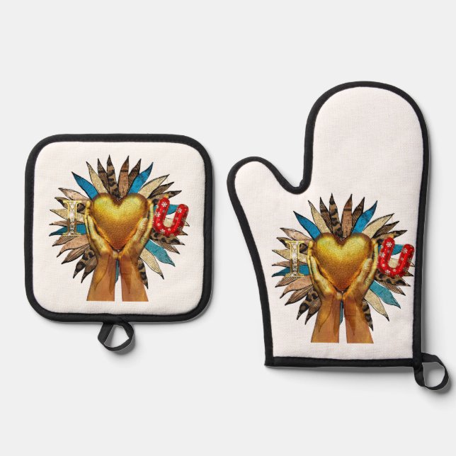 i love my familly Oven Mitt & Pot Holder Set  (Front)