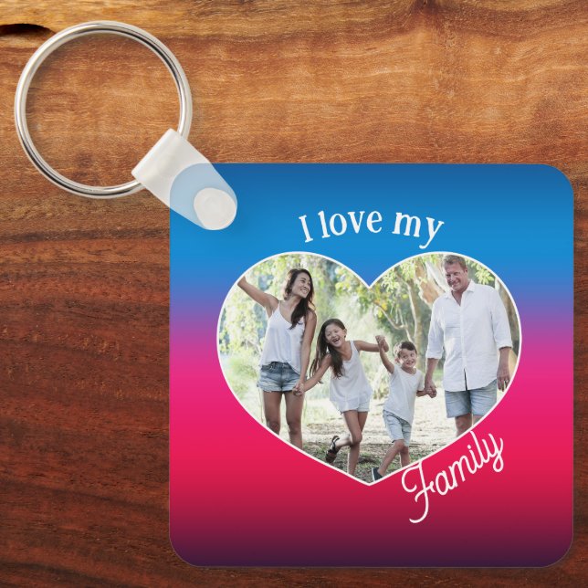 I Love my Family Heart Shape Colour Photo Keychain (Front)