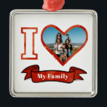 I Love My Family Personalized Photo Keepsake Metal Ornament<br><div class="desc">Add your family photo, pet, husband, wife, son, daughter to this cute "I Love Heart My Family" design. Makes a great keepsake and decor for the Christmas tree.</div>