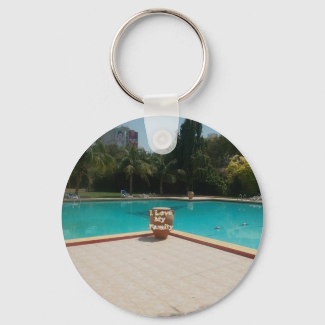 I Love My Family Poolside Art Keychain (Front)