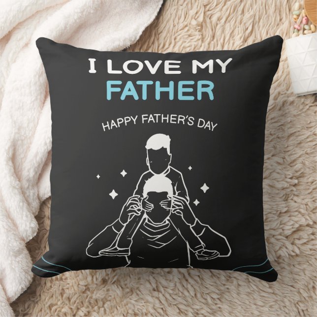 I Love My Father Shoulder Ride Sketch Throw Pillow (Blanket)