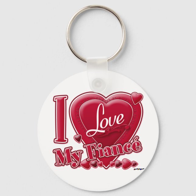 I Love My Fiancé red - heart Keychain (Front)